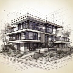 drawing of a modern house, sketch