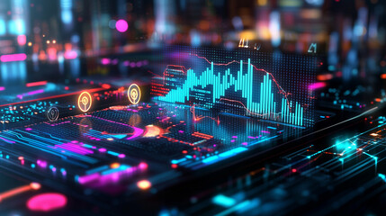 Holographic Analytics Charts in Nighttime Digital City