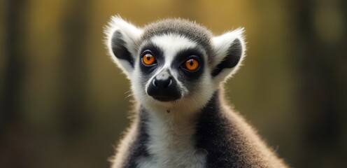 Naklejka premium A close up of a lemur with orange eyes
