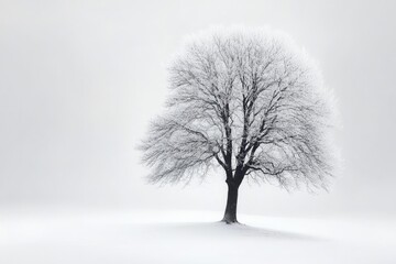 Obraz premium Abstract Winter Travel: Black and White Tree Silhouette in Foggy Forest