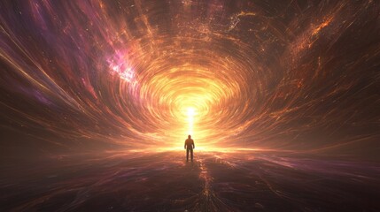 Astronaut in Awe of Massive Cosmic Structure - Ultra-Detailed 3D Render Illustration of Unknown in Space Exploration