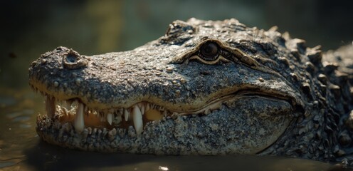 Fototapeta premium A close up of an alligator with its mouth open in the water