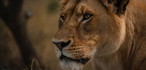 Fototapeta premium A close up of a lion's face in the wild