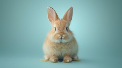 Obraz premium Adorable Fluffy Bunny on a Serene Blue Background