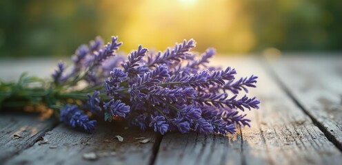 Obraz premium A bunch of lavender flowers sitting on top of a wooden table