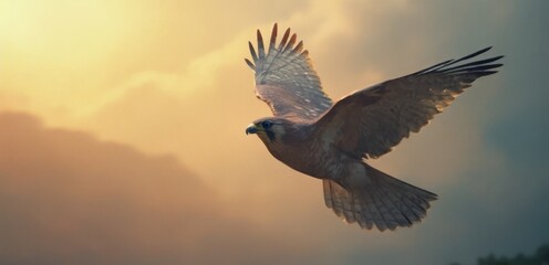 Fototapeta premium A bird flying through the air with its wings spread
