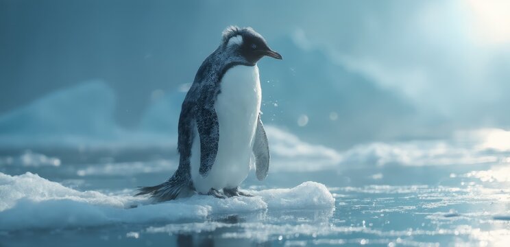 A penguin standing on top of an ice floer