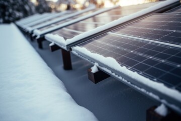 Fototapeta premium Snow covered solar panels on a house roof