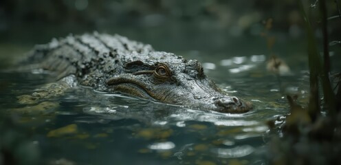 Obraz premium A large alligator floating in a body of water