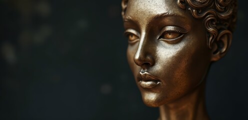 Obraz premium A close up of a bronze statue of a woman's face
