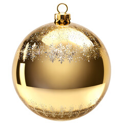 Gold Christmas ball with snowflake design on a transparent background