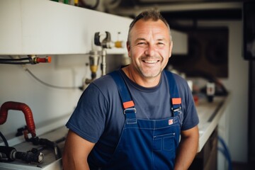 Smiling portrait of a middle aged male Caucasian plumber