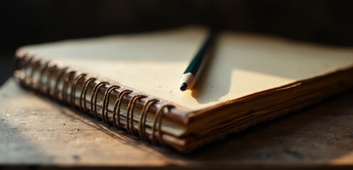 Fototapeta premium A notebook with a pencil sitting on top of it