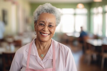 Obraz premium Smiling portrait of a senior African American woman in nursing home
