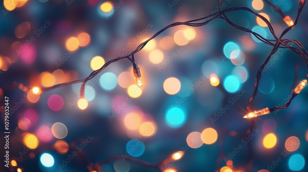 Poster a string of lights illuminates the night with a soft glow, creating a warm and inviting atmosphere