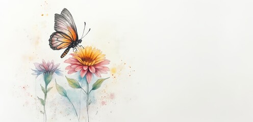 Obraz premium A watercolor painting of a butterfly on a flower