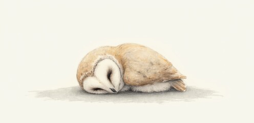 Obraz premium A drawing of a barn owl sleeping on the ground