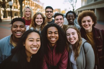 Fototapeta premium Portrait of a smiling diverse group of students on college campus