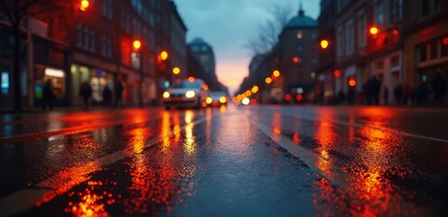 A city street at night with cars driving on it
