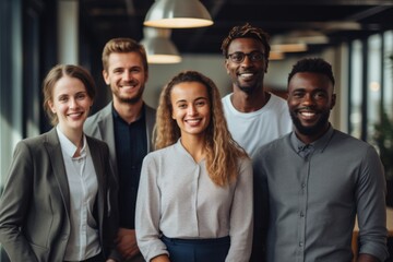Obraz premium Portrait of a smiling diverse group of students on college campus