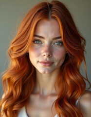 Fototapeta premium A woman with long red hair and blue eyes