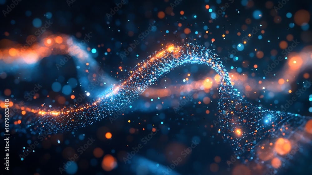 Poster glowing synthetic biological pathway visualizing intricate design and control in biotechnology