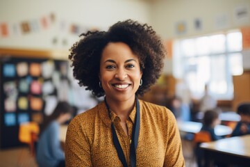 Portrait of a African American female teacher in classroom