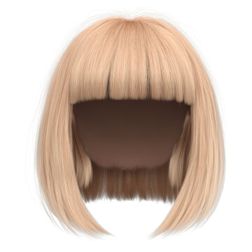 3d render short blonde hair with bangs isolated	