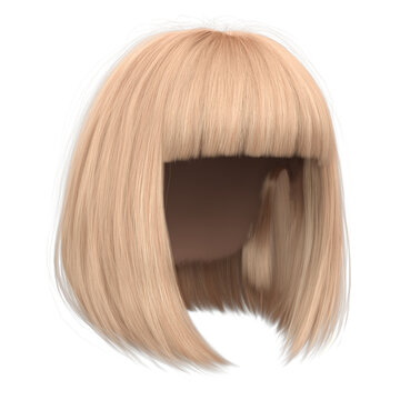 3d render short blonde hair with bangs isolated	