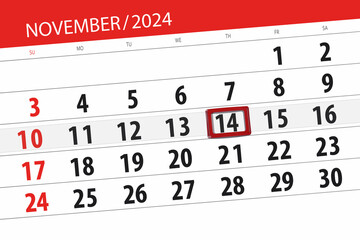 Calendar 2024, deadline, day, month, page, organizer, date, November, thursday, number 14