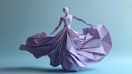 Elegant origami paper figure of woman in dress