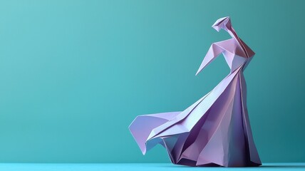 Elegant origami paper figure of woman in dress