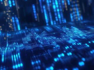 Obraz premium Concept of stock market and fintech forex concept. Blurry blue digital charts over dark blue background. Futuristic financial interface. 3d render illustration.