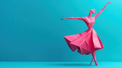Elegant origami paper figure of woman in dress