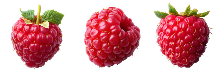 Raspberry set PNG. Set of raspberries different views PNG. raspberry with leaf png. Fresh, vibrant...