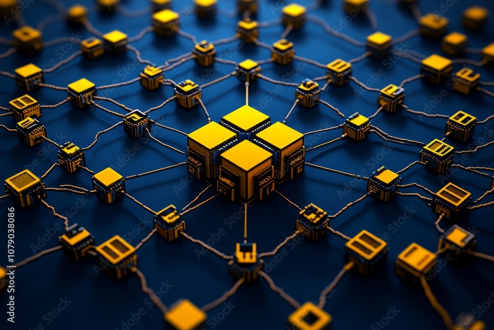 Aufkleber Pixel art of a network with pixelated computers connected by simple lines, in retro 8-bit style