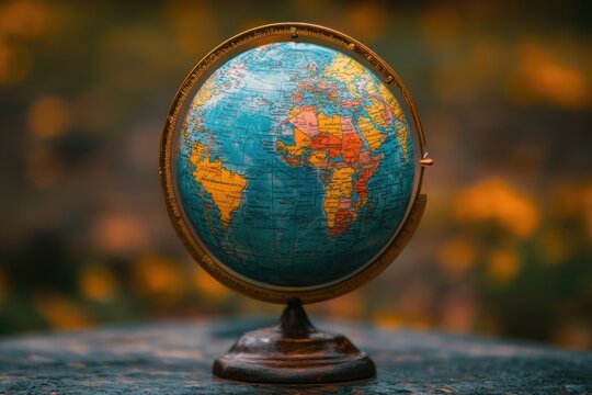 Vintage globe showing africa and south america on blurred background