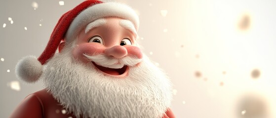 A cartoonish image of Santa Claus with a big smile on his face