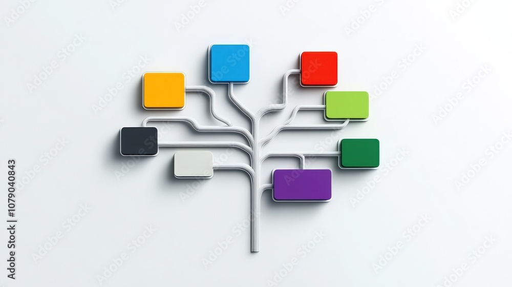 Poster Modern Colorful Tree Diagram with Geometric Shapes Representing Different Concepts on a Minimalist Background for Creative Ideas and Presentations