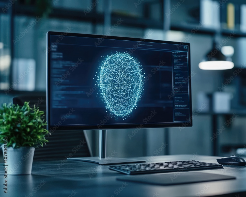 Aufkleber high-tech office setting with retina scan in progress, close-up, kyc verification, identity security