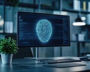 High-tech office setting with retina scan in progress, close-up, KYC verification, identity security tech