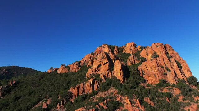 Aerial top view of  the Bear Peak of the Massif of Esterel