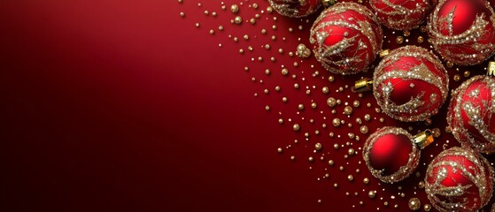 A red background with a bunch of red and gold ornaments