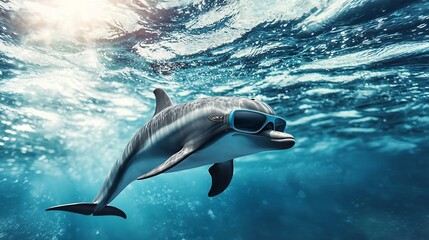 Dolphin Athlete Gliding Gracefully Through Waves With Sporty Glasses