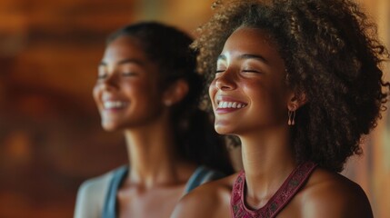 Fototapeta premium Two Women Friends Smiling Together in Close Up