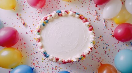 Happy Birthday Celebration: Vibrant Cake & Balloons with Festive Confetti Scene