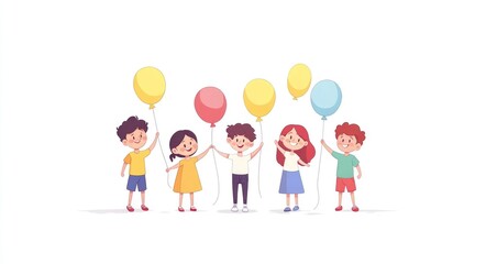 Celebrating Kids. Happy Children Enjoying Festive Party with Balloons