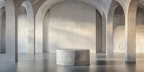 Fototapeta premium Minimalistic Concrete Podium in Architectural Hall for Product Display