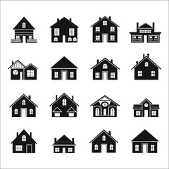 Home Icon Silhouette on a White Background,  House Icon Bundle Set