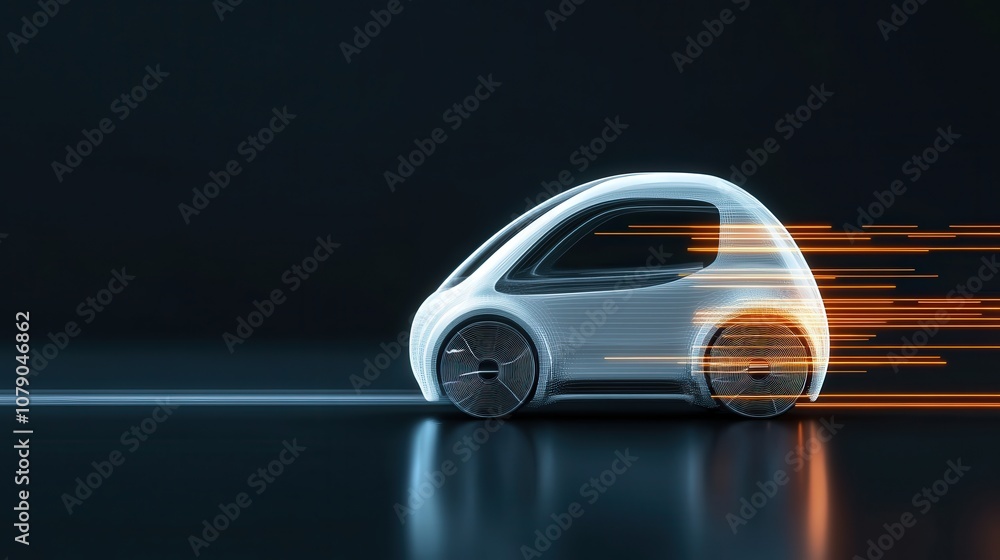Poster futuristic electric vehicle in motion with motion blur effect showcasing innovative design and techn
